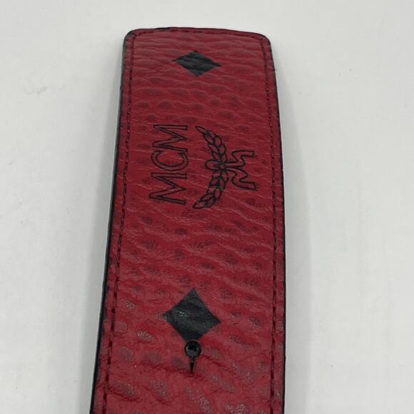 MCM Claus Red Visetos 24k Rolled Gold Buckle Belt Logo On Leather AS IS DAMAGED - Picture 12 of 16